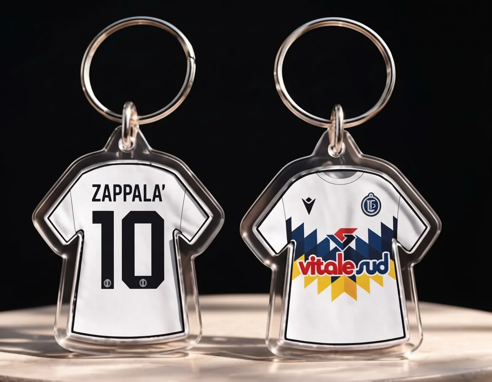 Portachiavi a forma di maglia personalizzato, retro con nome Zappalà e numero 10 e fronte con la grafica completa della maglia